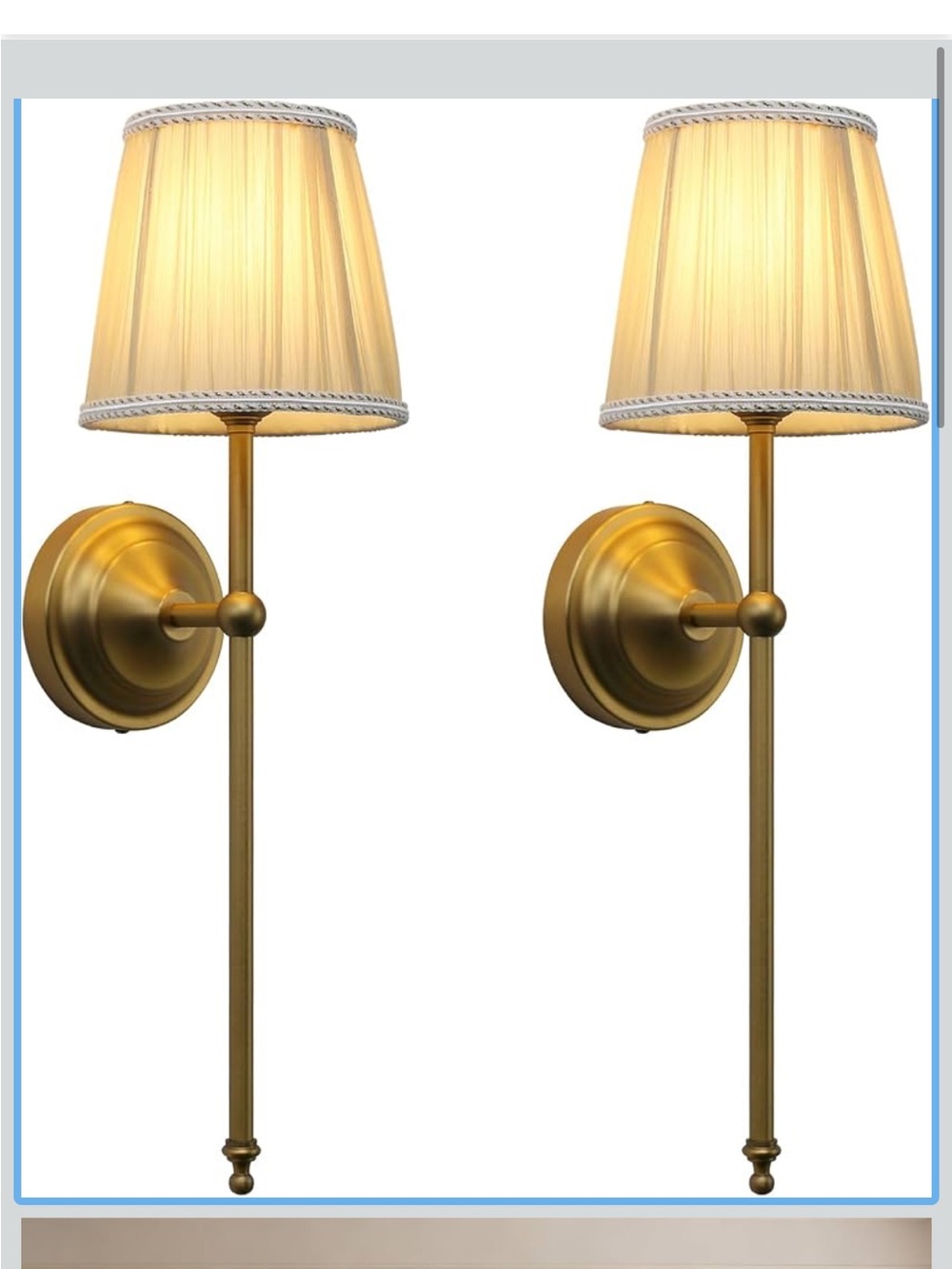 NIB Phansthy Hardwired Wall Sconces Set of 2 Vintage Antique Brass Khaki Shade